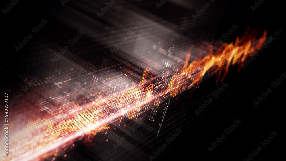 Aufkleber Futuristic network simulation blending AI, quantum physics, and deep learning, with a particle matrix analyzing data in a sleek, background animation display