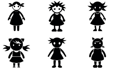 Cute Cartoon Girl and Animal Silhouettes for Children's Design