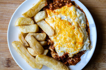 Classic  Meal Of Italian Style Beef Lasagna With Chips