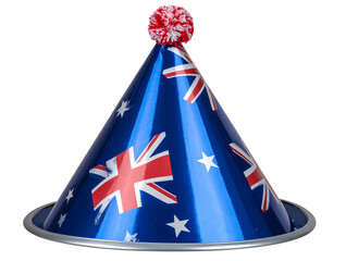  Glossy party hat in blue with a small red-and-white pom-pom on top, decorated