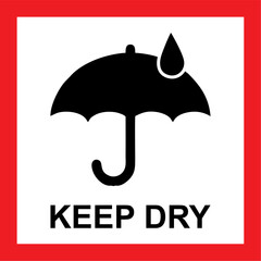 Common packaging & warning symbols with curved frame. keep dry vector icon