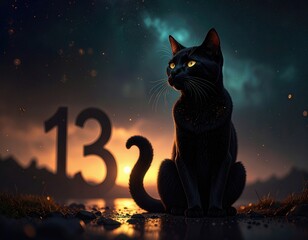 Black Cat Friday the Thirteenth Themed Postcard Design