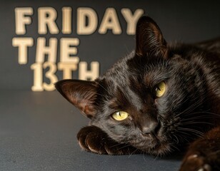 Black Cat Symbolizing Superstitions on Friday the 13th