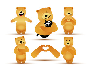 Set of cartoon adorable bear. Vector illustration