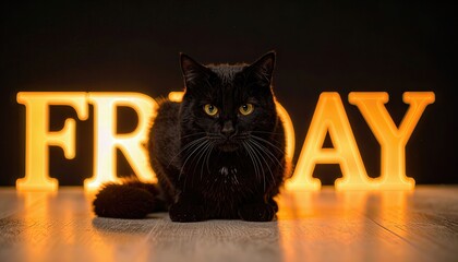 Black Cat Friday Postcard with Illuminated Letters