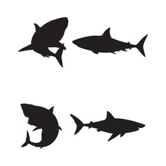 Black Shark Silhouette Set  Swimming Shark Vector Icons Collection Isolated on White Background