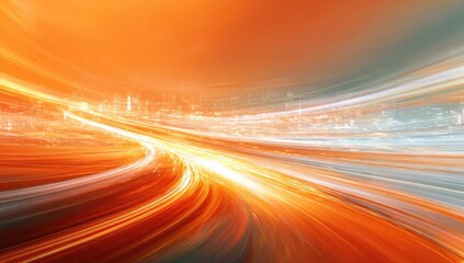 Abstract image of a city at night with glowing light trails suggesting speed and movement, creating a dynamic and energetic composition