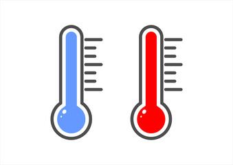 Hot and cold temperature icon isolated on white background. Winter and summer weather thermometer