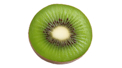Fototapeta premium Isolated kiwi fruit slice on transparent background showing fresh green texture and seeds
