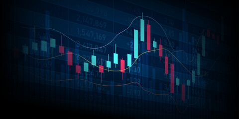 technology  financial graph with uptrend line bar chart of stock market on blue color background