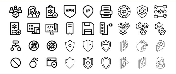 Black and White Cybersecurity and Network Icons Set Bundle 30