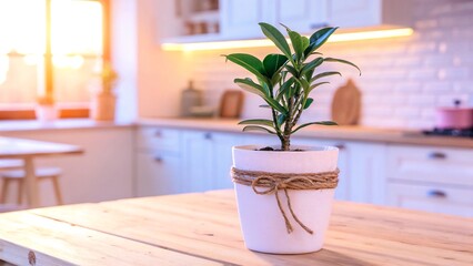 Indoor Green Plant in White Ceramic Pot on Kitchen Table