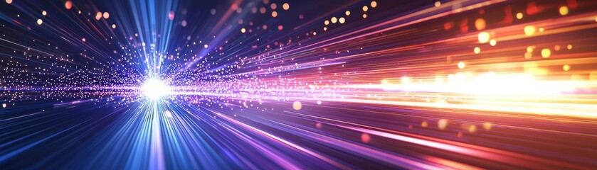 Obraz premium Dynamic image of bright blue and orange light streaks converging, creating a sense of speed and futuristic energy