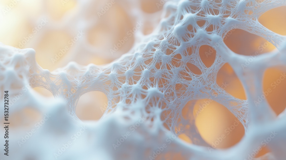 Poster close-up 3d abstraction of a porous organic structure with intricate, lace-like networks, resembling