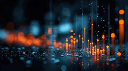 3D infographics for business presentation with neon glowing charts, bars and pie diagrams