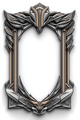3D ornate frame in art deco and art nouveau style with metallic and sculpted elements for design or content