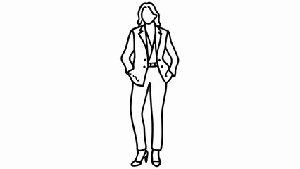Woman in business suit vector line art for fashion illustration and professional attire design elements