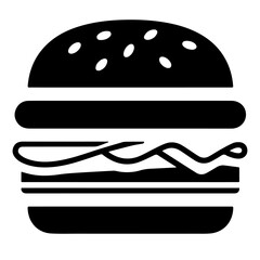 Black and white hamburger icon, vector illustration, fast food graphic