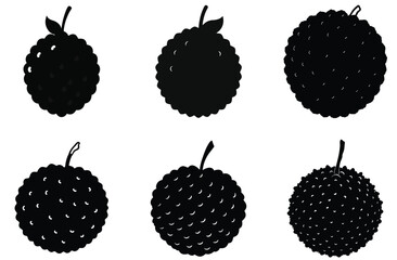 Rambutan Fruit Silhouettes Vector Illustration Set