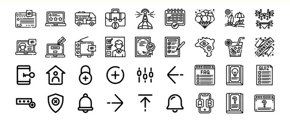 Black and White Line Icons Bundle Website App Mobile Security Travel