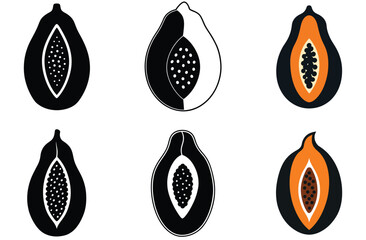 Papaya Fruit Icons Vector Illustrations Set