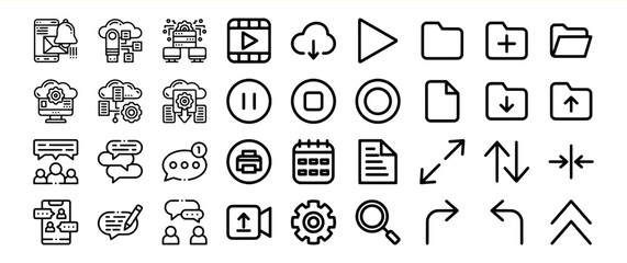 Black and White Line Icons Set Cloud Computing Data Transfer Communication