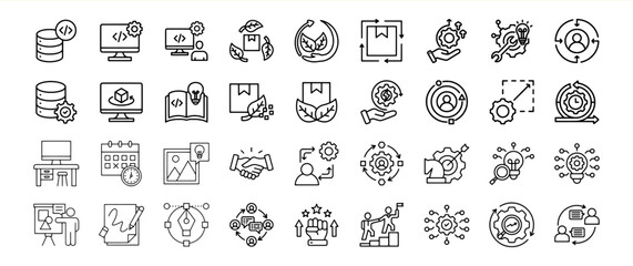Black and White Line Icons Business Workflow Teamwork Project Management