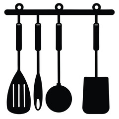 Naklejka premium Kitchen Utensil Set Hanging Spatula, Turner, Ladle, and Spoon