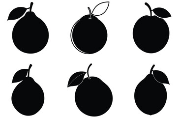 Silhouette Bundle Six Citrus Fruit Icons, Vector Illustrations