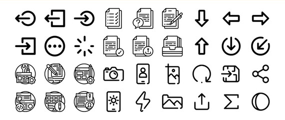 Black and White Web Interface Icons Set Arrows Documents Settings