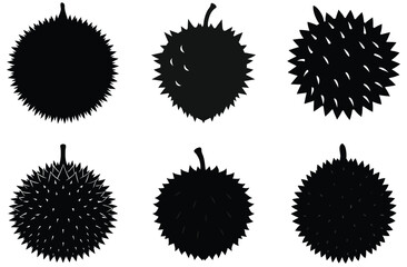 Durian Fruit Silhouettes Six Vector Illustrations