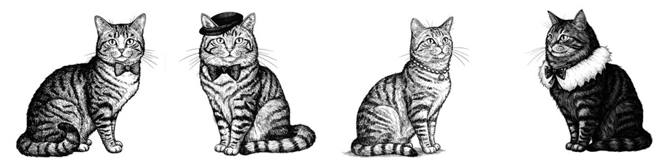 Obraz premium Four stylized cats in different outfits and poses 
