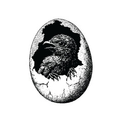 Edd and chicken Pixel art. The pixels are scattered, dissolve. Vector monochrome style. Abstract random squares, background. Template. Monochrome style.