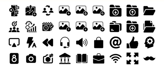 Black Glyph Icon Set Bundle 5 File Upload Download Media