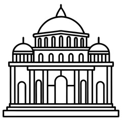 Elegant Line Art Vector Illustration of a Majestic Building Architectural Design, Dome, Columns, and Steps