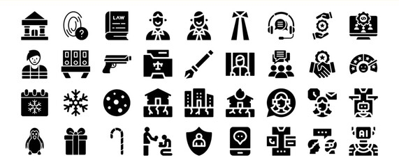 Black Glyph Icon Set Bundle Law Justice Business Communication Winter Holidays