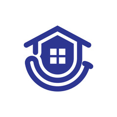 Blue Home Protection Logo with Shield and Smile Design