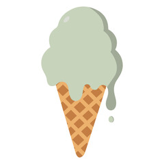 Melting Mint Ice Cream Cone, Vector Illustration, Summer Treat Design