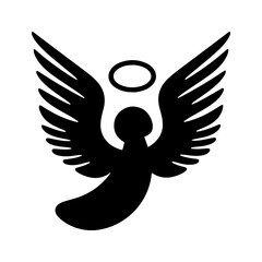 Black Angel Wings with Halo, Vector Illustration, Religious Symbol