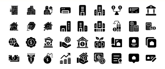 Black Glyph Icons Real Estate Finance Banking vector