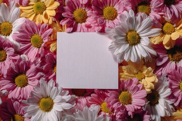 Blank frame with vibrant daisies background