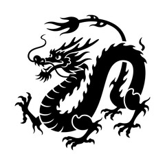 Black and white Chinese dragon illustration, vector design