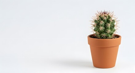 Mini Cactus Plant in Terracotta Pot on White Background