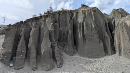 Sand Pillars rock formations near Kur-Kechu village, Chuya Steppe, Altai Mountains, Russia