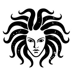 Black and white Medusa illustration, vector art, Grunge style