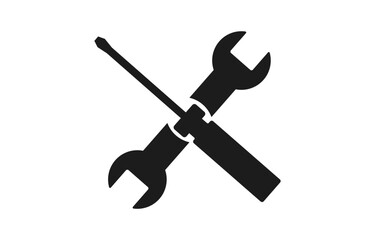 Tools and Service icons set. Wrench, screwdriver and gear icon. Screwdriver and wrench glyph icon. Repair and service icon isolated on white background. vector Illustration.
