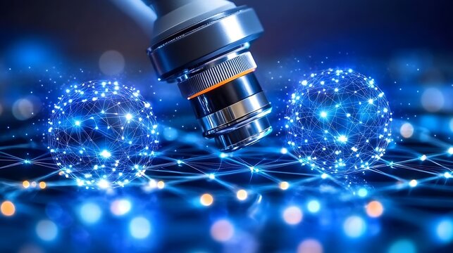 Advanced microscopic analysis of digital network and data visualization concept