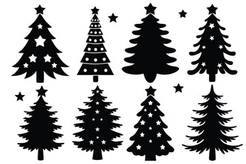 Obraz premium Collection of Christmas Tree Silhouettes with Stars for Holiday Designs