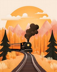 Flat Art Train Illustration with Speed Motion and Smoke for Logistics and Transportation Themes, symbolizing fast transport, logistics, and industrial shipping. Ideal for modern transport concepts.