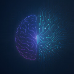 A glowing brain seamlessly transitions into a digital circuit board, symbolizing the fusion of AI and machine logic..